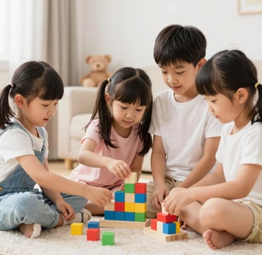 A peaceful baby napping on a soft blanket surrounded by plush animals.