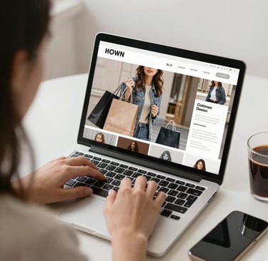 Close-up of a laptop screen displaying the amazon affiliate hub blog with product listings and news updates.