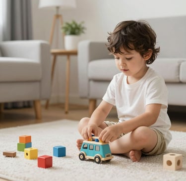 A junior child laughing with friends at a park, mid-run with a kite soaring above.
