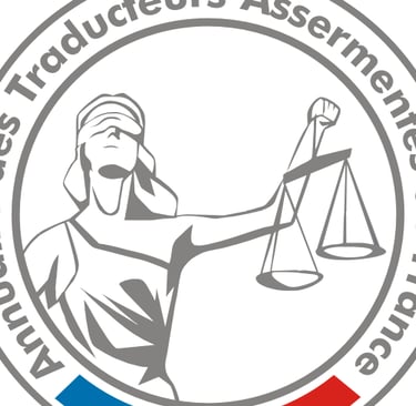 Logo de l'Annuaire des Traducteurs Assermentés de France avec la Justice portant la balance