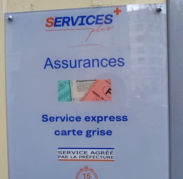 Plaque mural du cabinet Balidou Services Plus + avec image permis de conduire, carte grise agréé