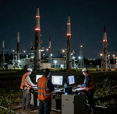 Close-up image of green energy icons glowing softly on a dark blue background.