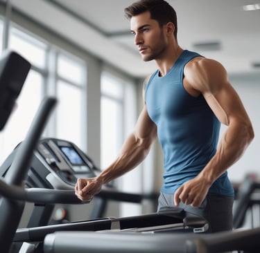 a woman is walking on a treadmill