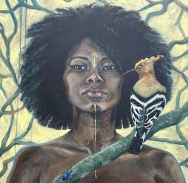 Hoopoe and Woman painting