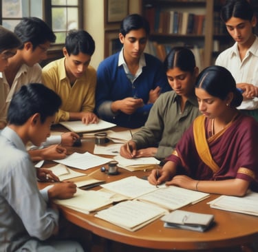 A classroom scene with students practicing shorthand and steno typing techniques.