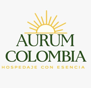 Logo for Aurum Colombia Hospedaje con Esencia featuring a yellow sun graphic and dark green elegant typography.