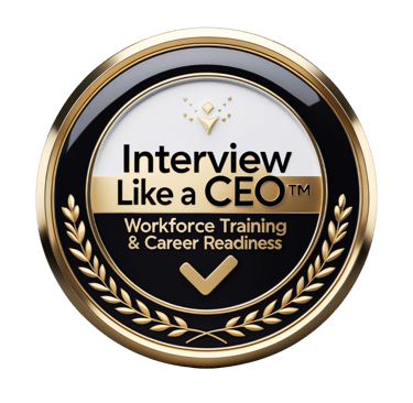 Interview Like a CEO seal for workforce training and career readiness logo