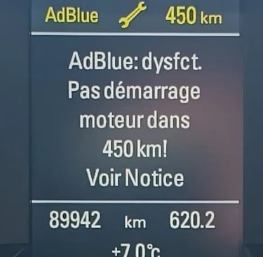 Adblue Dysfonctionnement pas de démarrage moteur dans 900km