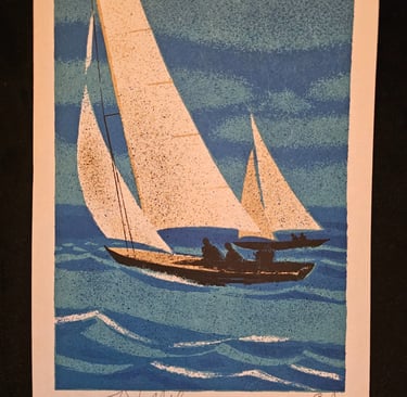 art deco vintage lithographie voiliers en mer yves ganne