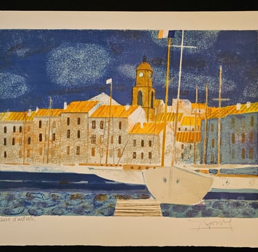 art deco vintage figuratif lithographie port d'honfleur yves ganne