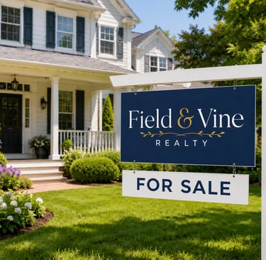 Home ready for the market with Field & Vine Realty sign in the yard
