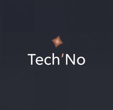 Tech'No logo with a stylized brown rhombus icon on a dark background, representing technology and innovation.