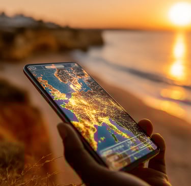 Tourist using smartphone to search for travel bookings in Europe highlighting mobile-first web design