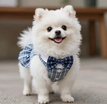 Stylish pet clothes on mannequins, highlighting seasonal designs for dogs and cats.