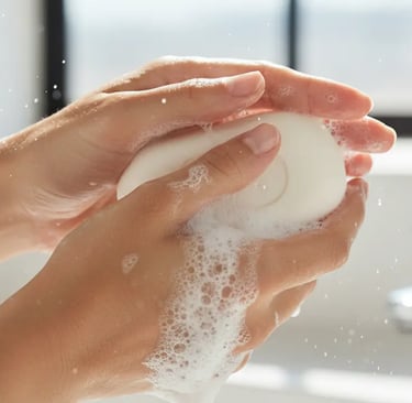 a person holding a soap bar in their hand