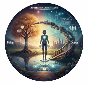 "Coherence between being and doing illustration showing authentic alignment: bridging (being) & (doing)"