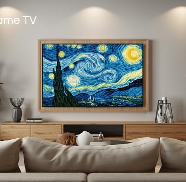 a living room with a couch and a painting on the wall