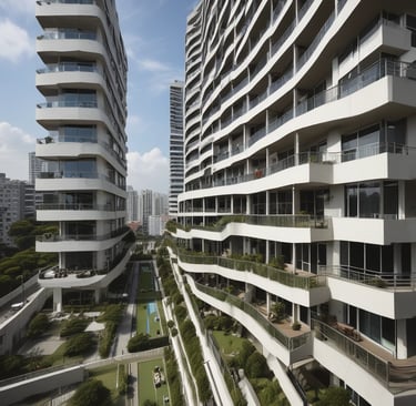 a street lined with palm trees and buildings