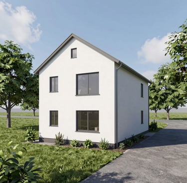 a low poly house with a red roof