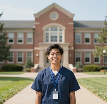A focused Black medical student studying with textbooks and notes spread out on a desk.