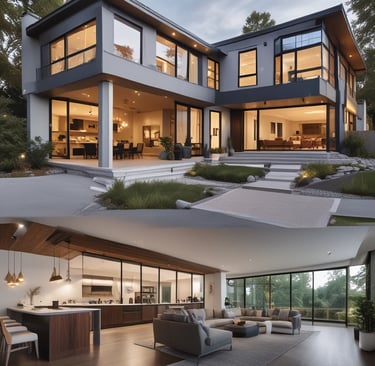 a collage of a house with a large open concept