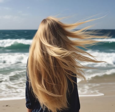 A warm, inviting photo of a white female with long blonde hair smiling softly in natural light.