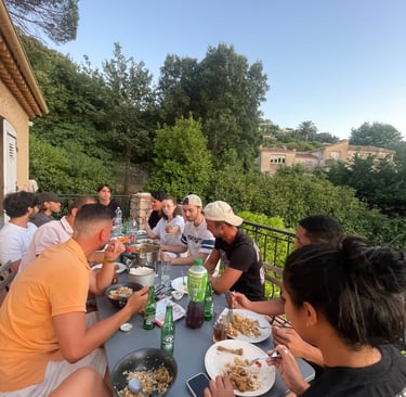 Hospitality staff dinner in a summer season in Saint-Tropez