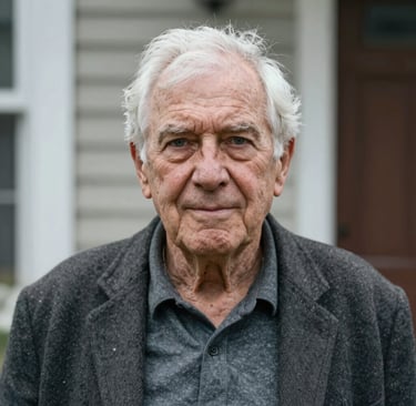Smiling middle-aged man wearing an ankle brace, outdoors in soft sunlight.