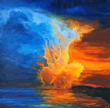 Abstract cloud painting palette knife oil on canvas by Tom Lueke.