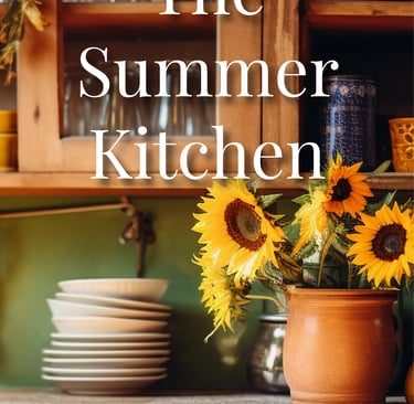 summer kitchen with vase of sunflowers 