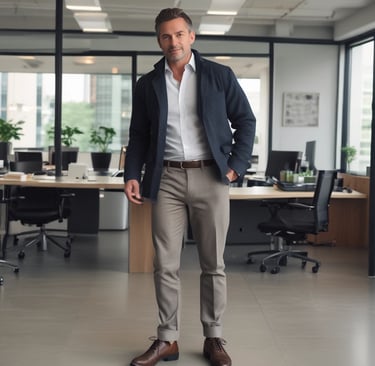 Portrait of a smiling businessman in a modern office environment.