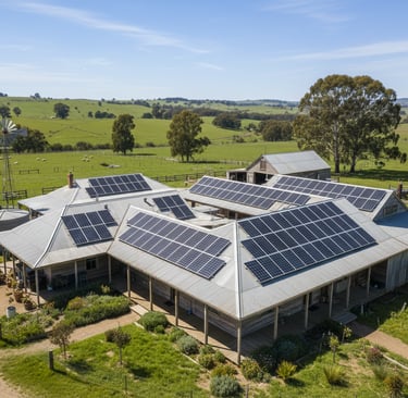 Solar power installation on Australian homestead demonstrating renewable energy for off-grid sustain