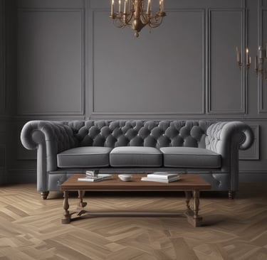 Elegant dining table set with black and white chairs under warm lighting.