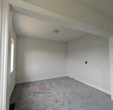 A standard spare room with carpet and plain walls before a luxury closet renovation by Maplestyle Li
