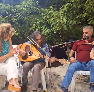 Local musicians performing Cretan music in Alagni, Crete.