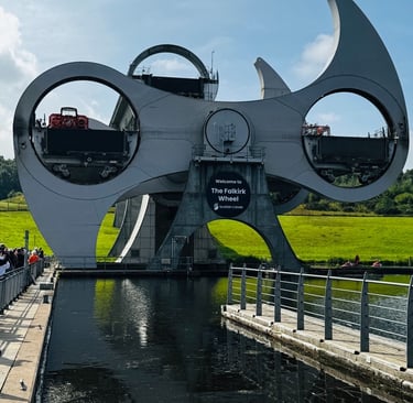 The Falkirk Wheel Boat Lift mid-rotation