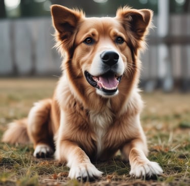 A friendly golden retriever looking directly at the camera with a joyful expression.
