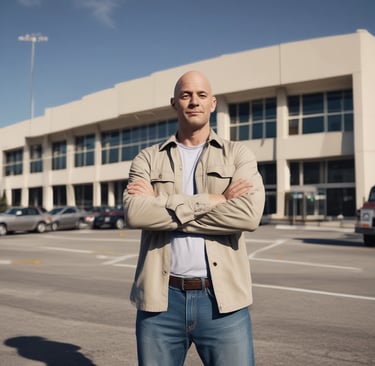 A smiling customer standing next to a newly purchased light vehicle from babu.
