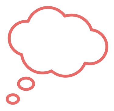 Pink outline of a thought bubble icon on a black background for creative brainstorming.
