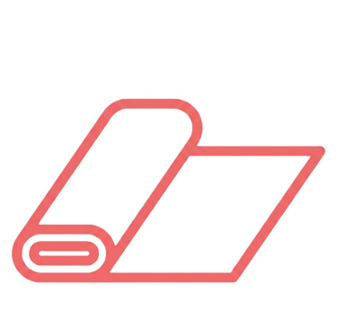 A pink line art icon of a fabric roll or textile bolt on a black background.