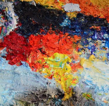 Paleta de pintura al óleo abstracta y vibrante con texturas gruesas de trazos de empaste en colores