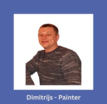 Portrait of Dimitrijs, an LPAD painter, sitting casually and smiling.