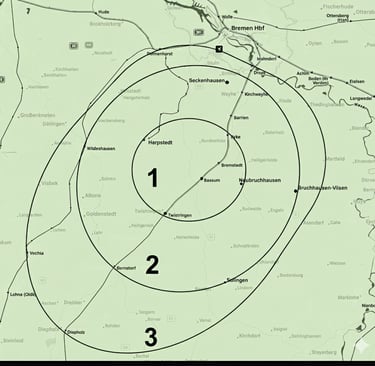 Eine Karte, in der unsere Liefergebiete eingezeichnet sind