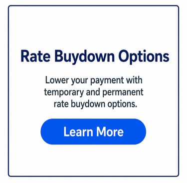 Mortgage rate buydown options graphic explaining how to lower monthly payments.