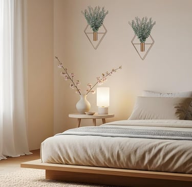 Geometric wall planter with artificial eucalyptus greenery for modern home decor