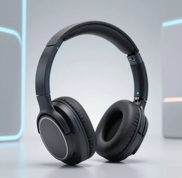 flatlay photography of wireless headphones
