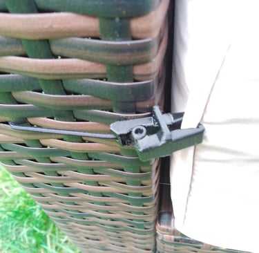 Close up of rattan cushion clip