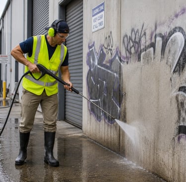 Pressure cleaning graffiti