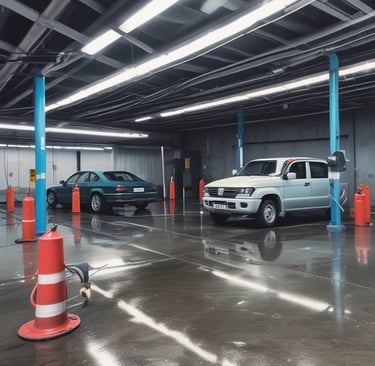 A professional washing a luxury car with foam and water droplets sparkling in the sunlight.
