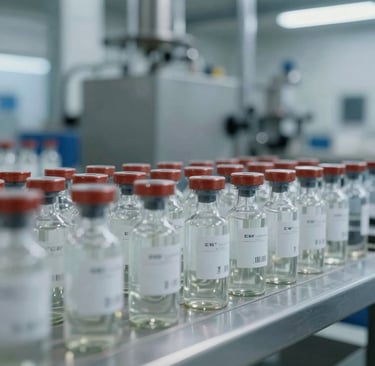 Peptides product bottles with clear labels set against a clean white background.